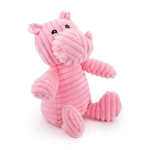 Pink Plush Hippo Dog Toy, Squeaky, Crinkle Ears